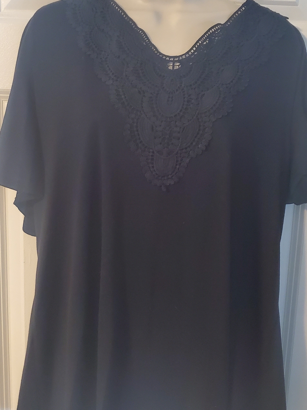 BloomChic Black Lace-Detail Flutter Sleeve Tee